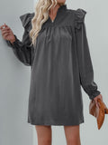 Perfee Ruffled Notched Long Sleeve Mini Dress - Trendsi