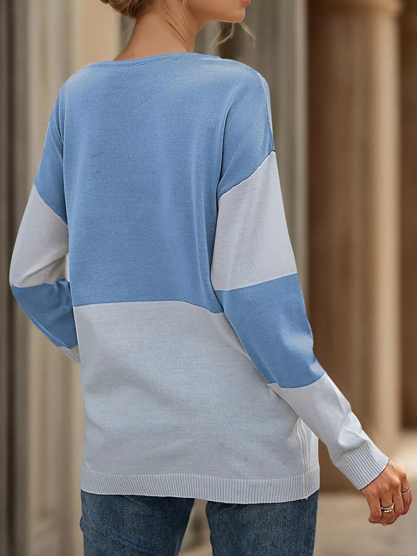 Color Block V-Neck Knit Top - Trendsi - Flyclothing LLC