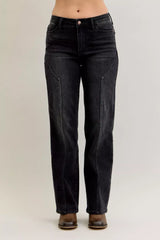 Judy Blue Mid Rise Straight Western Seam Detail Jeans - Trendsi - Flyclothing LLC
