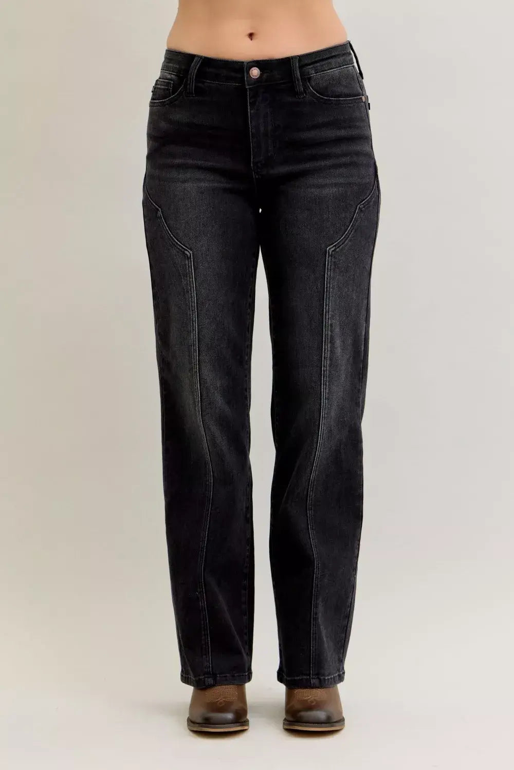 Judy Blue Mid Rise Straight Western Seam Detail Jeans - Trendsi - Flyclothing LLC