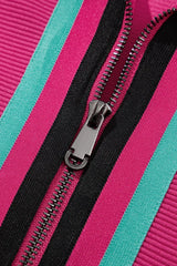 Striped Detail Flutter Sleeve Zipped Collar Top and Short Set - Trendsi - Flyclothing LLC