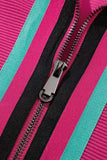 Striped Detail Flutter Sleeve Zipped Collar Top and Short Set - Trendsi - Flyclothing LLC