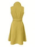 Tie Waist Sleeveless Midi Dress with Pockets - Trendsi