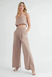 MABLE Linen Mix Crop Cami and Wide Leg Pants Set - Trendsi