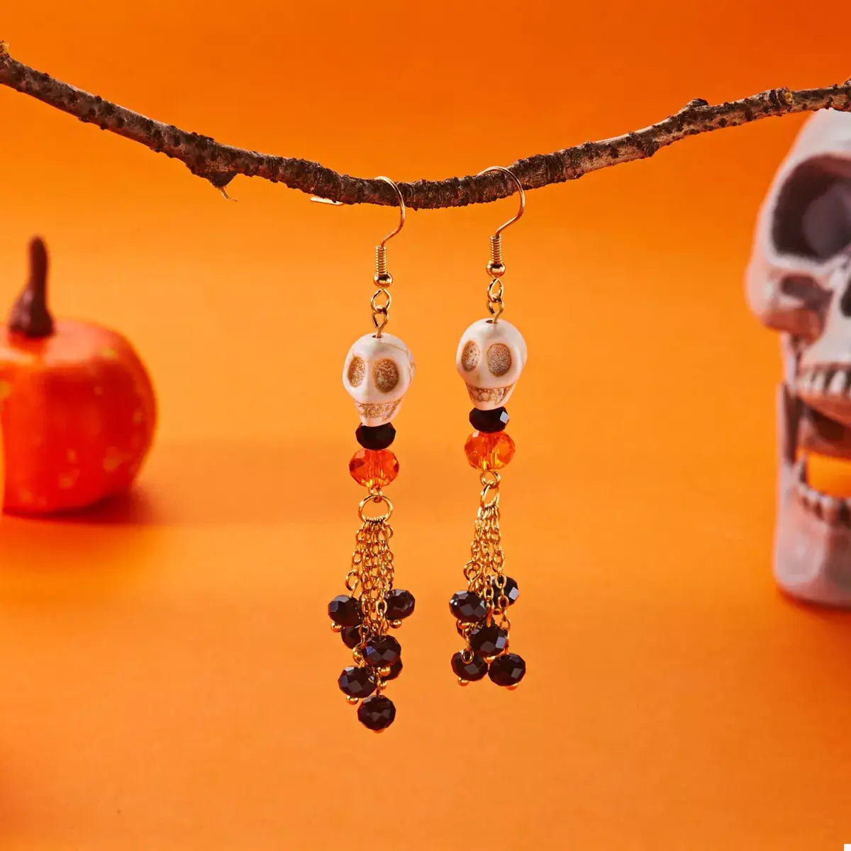 Halloween Skull Beaded Drop Earrings - Trendsi - Flyclothing LLC