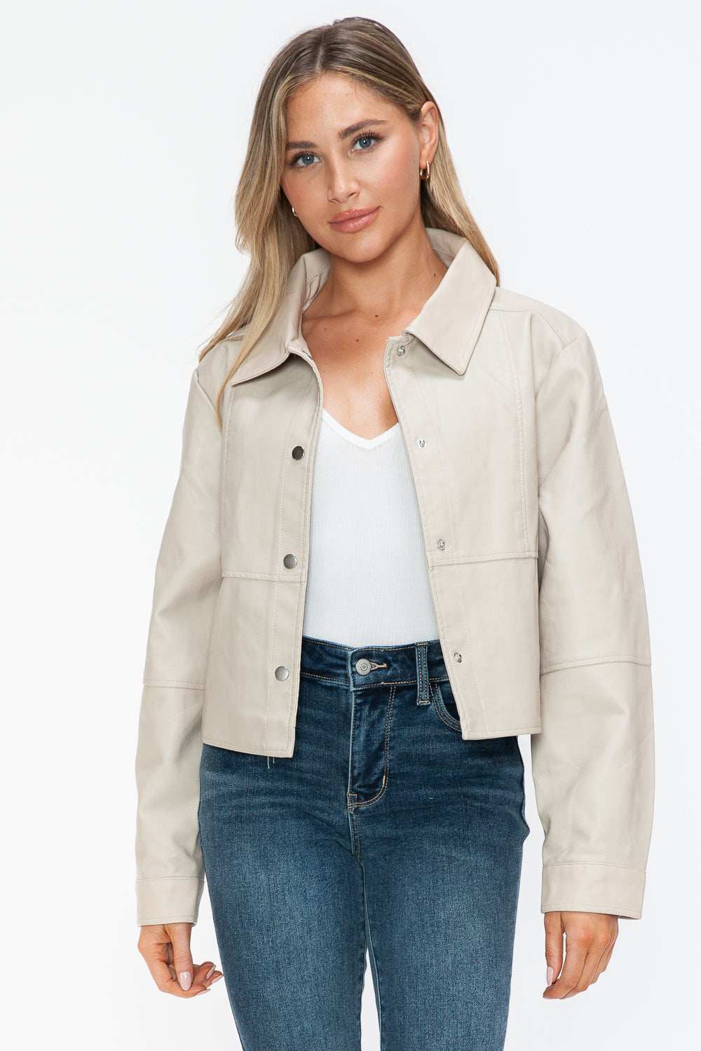 Snobbish Snap Down Long Sleeve PU Leather Jacket - Trendsi - Flyclothing LLC