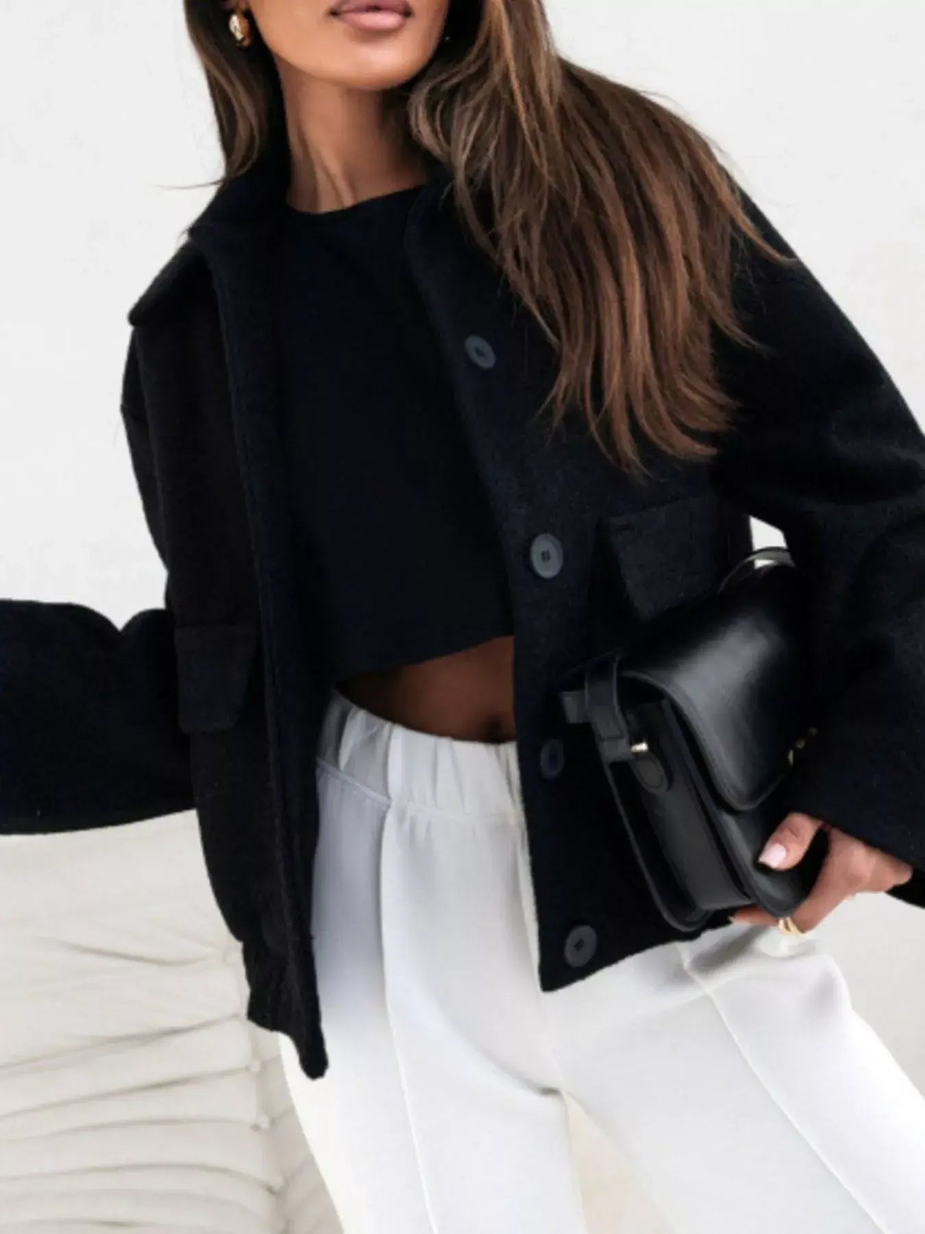 Button-Down Long Sleeve Outerwear - Trendsi - Flyclothing LLC