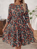 Frill Floral Round Neck Dress - Trendsi