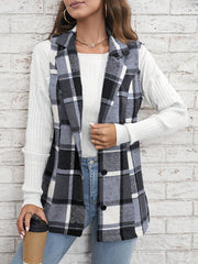 Plaid Button Down Vest Coat - Trendsi