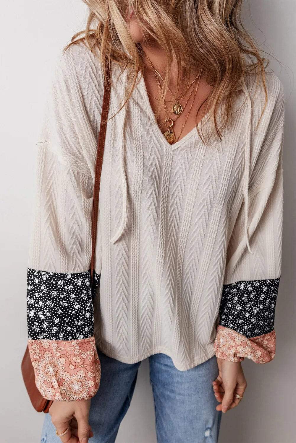 Drawstring Color Block Hooded Long Sleeve Top - Trendsi - Flyclothing LLC