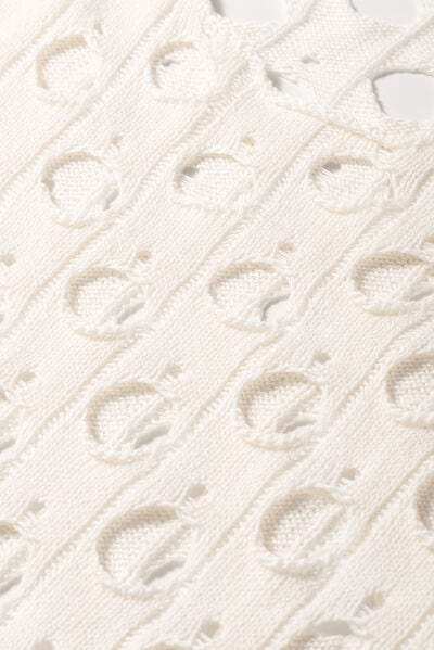 Cutout Round Neck Dropped Shoulder Knit Cover Up - Trendsi - Flyclothing LLC