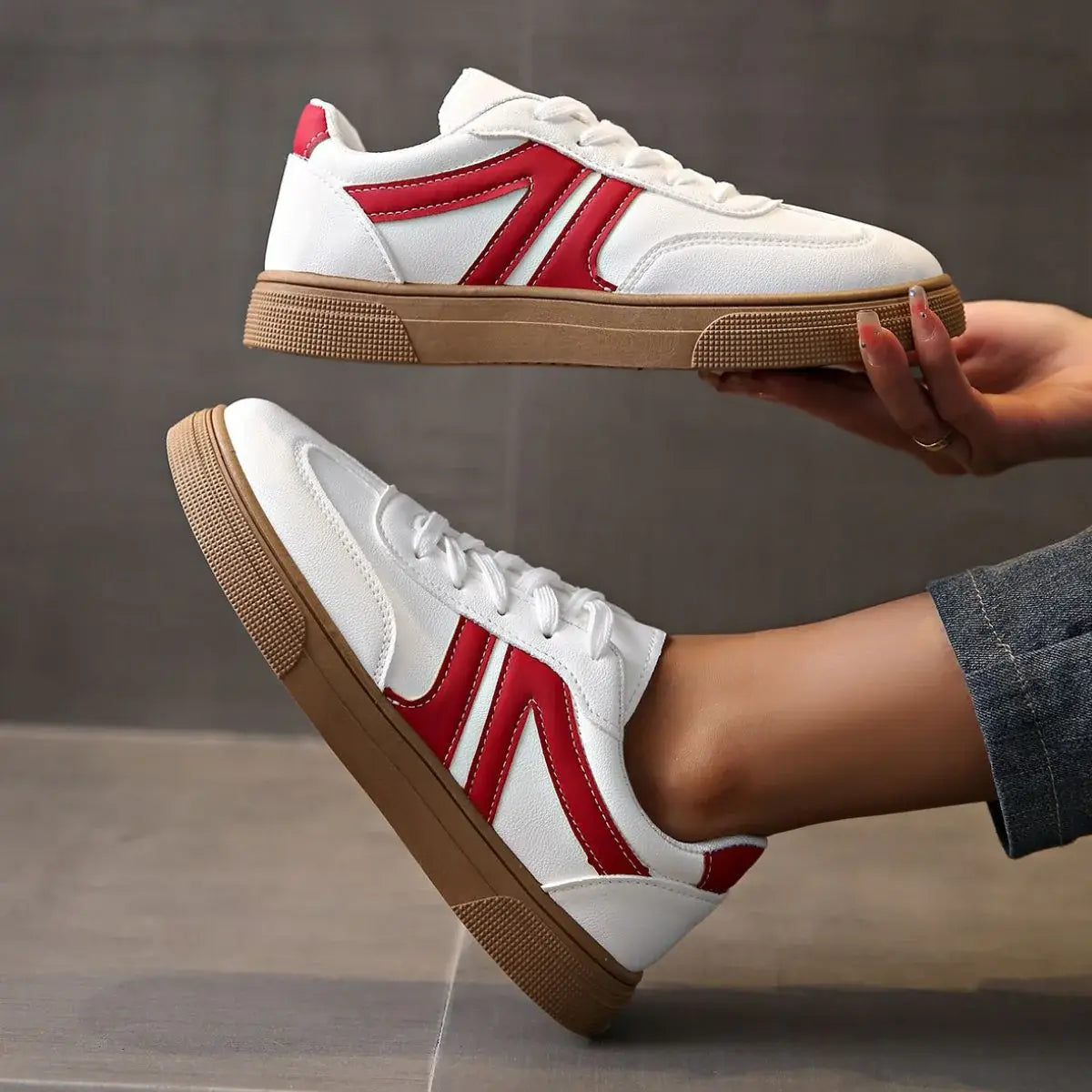 Lace Up Round Toe Contrast Sneakers - Trendsi - Flyclothing LLC