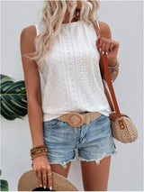 Eyelet Round Neck Tank - Trendsi - Flyclothing LLC