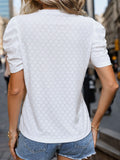 Eyelet Round Neck Short Sleeve T-Shirt - Trendsi