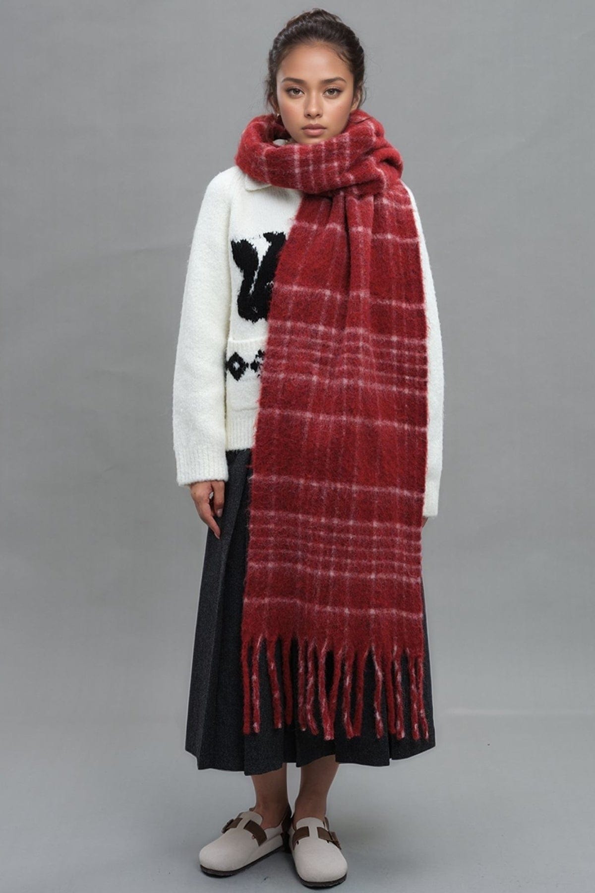 Fringe Plaid Thermal Scarf - Trendsi
