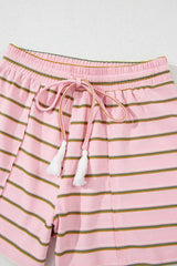 Stripe Wide Short Sleeve Tee and Short Set - Trendsi - Flyclothing LLC