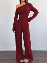 Chic One-Shoulder Asymmetrical Top and Wide-Leg Pants Set - Trendsi - Flyclothing LLC