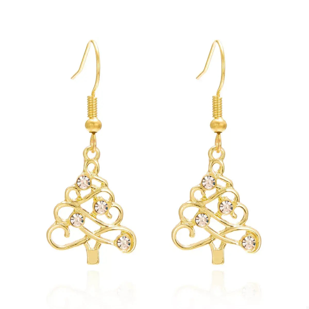 18K Gold-Plated Rhinestone Christmas Tree Dangle Earrings - Trendsi - Flyclothing LLC