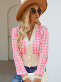 Houndstooth Button Up Long Sleeve Cardigan - Trendsi - Flyclothing LLC