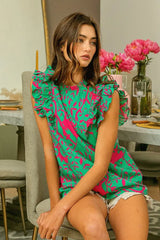 BiBi Leopard Leaves Print Woven Top - Trendsi - Flyclothing LLC