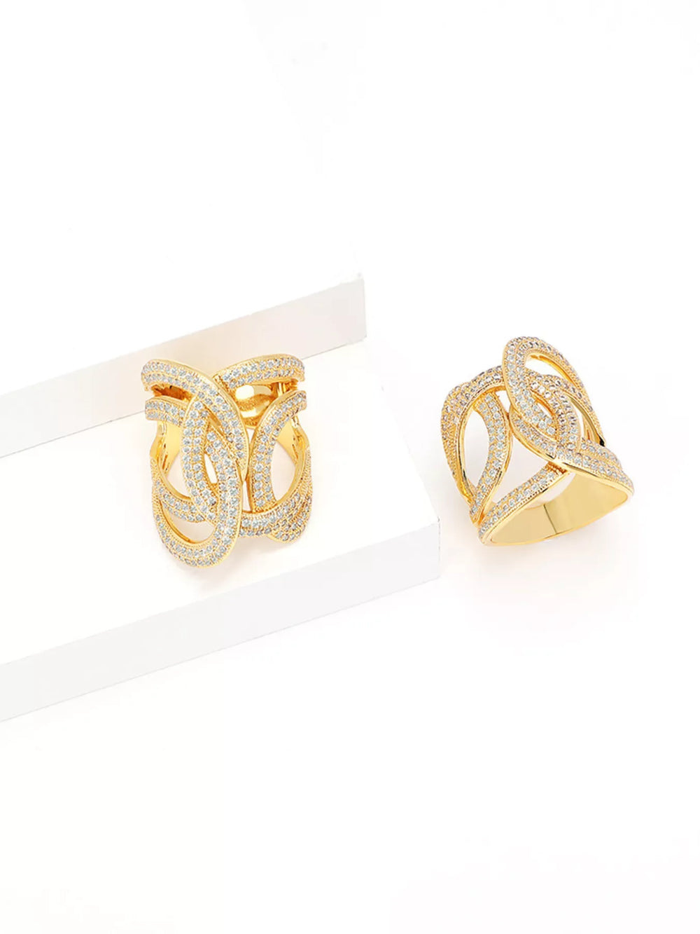 18K Gold-Plated Zircon Interwoven Ring - Trendsi - Flyclothing LLC