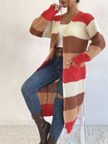 Striped Color Block Open Front Knit Cardigan - Trendsi - Flyclothing LLC