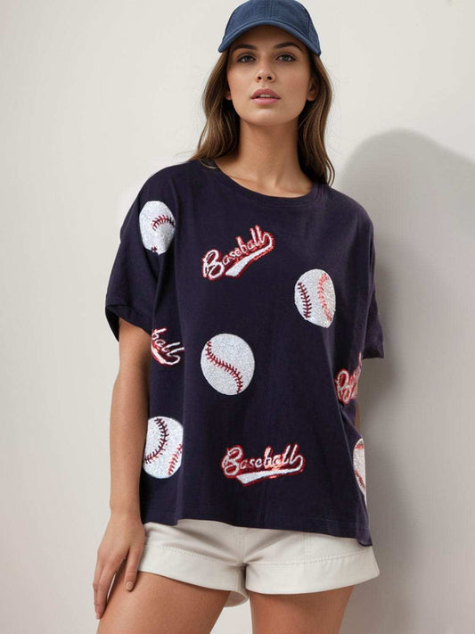 Baseball Round Neck Half Sleeve T-Shirt - Trendsi - Flyclothing LLC