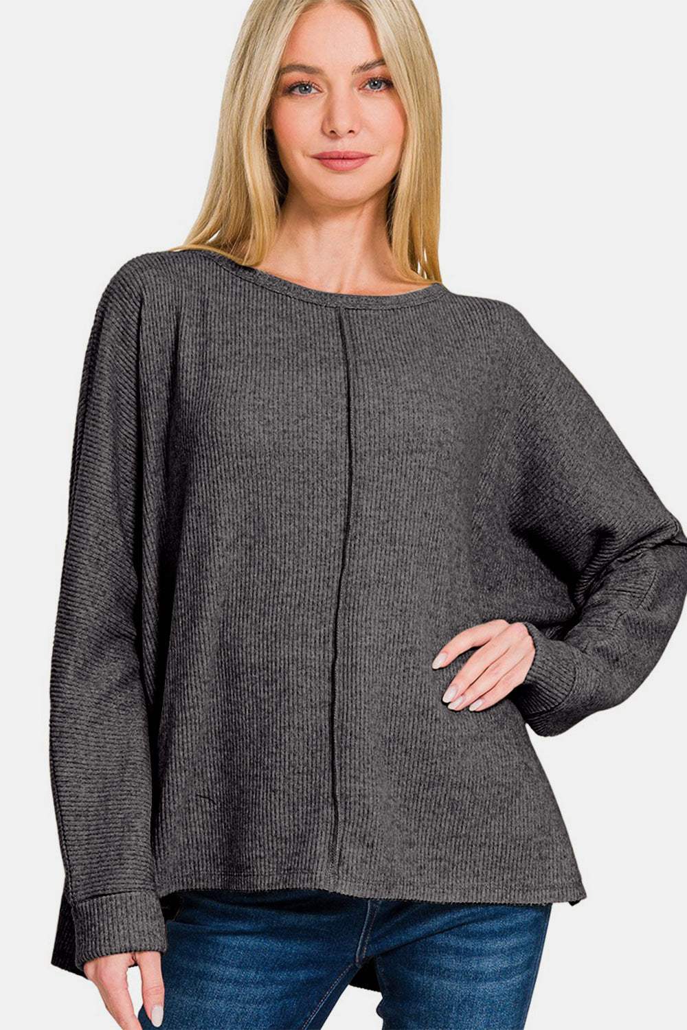 Zenana High-Low Side Slit Round Neck T-Shirt - Trendsi - Flyclothing LLC