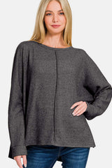 Zenana High-Low Side Slit Round Neck T-Shirt - Trendsi - Flyclothing LLC
