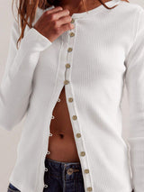 Ribbed Round Neck Long Sleeve Top - Trendsi - Flyclothing LLC