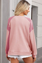 Contrast Round Neck Long Sleeve Sweatshirt - Trendsi - Flyclothing LLC