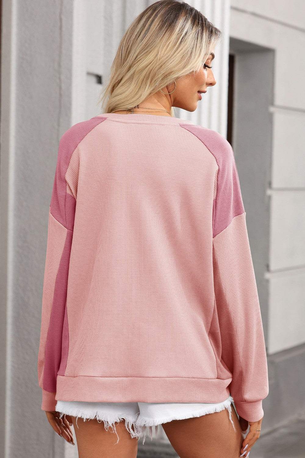 Contrast Round Neck Long Sleeve Sweatshirt - Trendsi - Flyclothing LLC