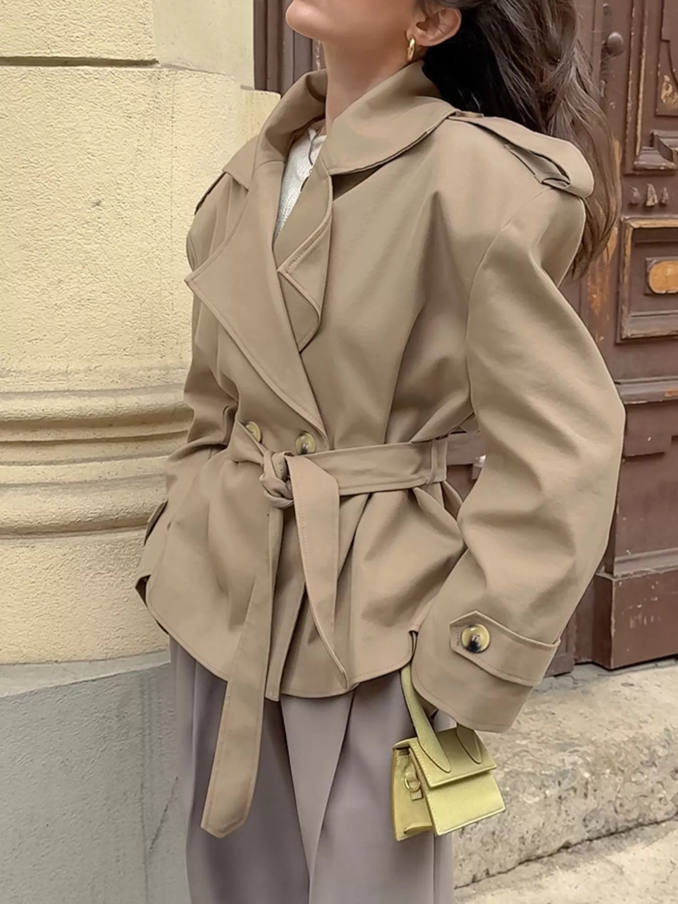 Chic Double-Breasted Belted Trench Coat - Trendsi - Flyclothing LLC
