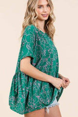 Mittoshop Abstract Print Round Neck Short Sleeve Top - Trendsi - Flyclothing LLC