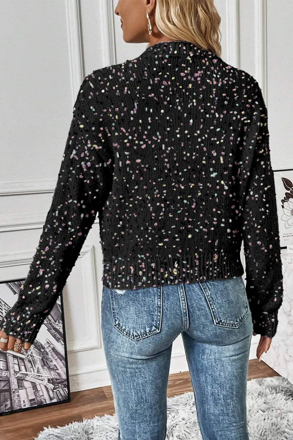 Confetti Button Up Long Sleeve Cardigan - Trendsi - Flyclothing LLC