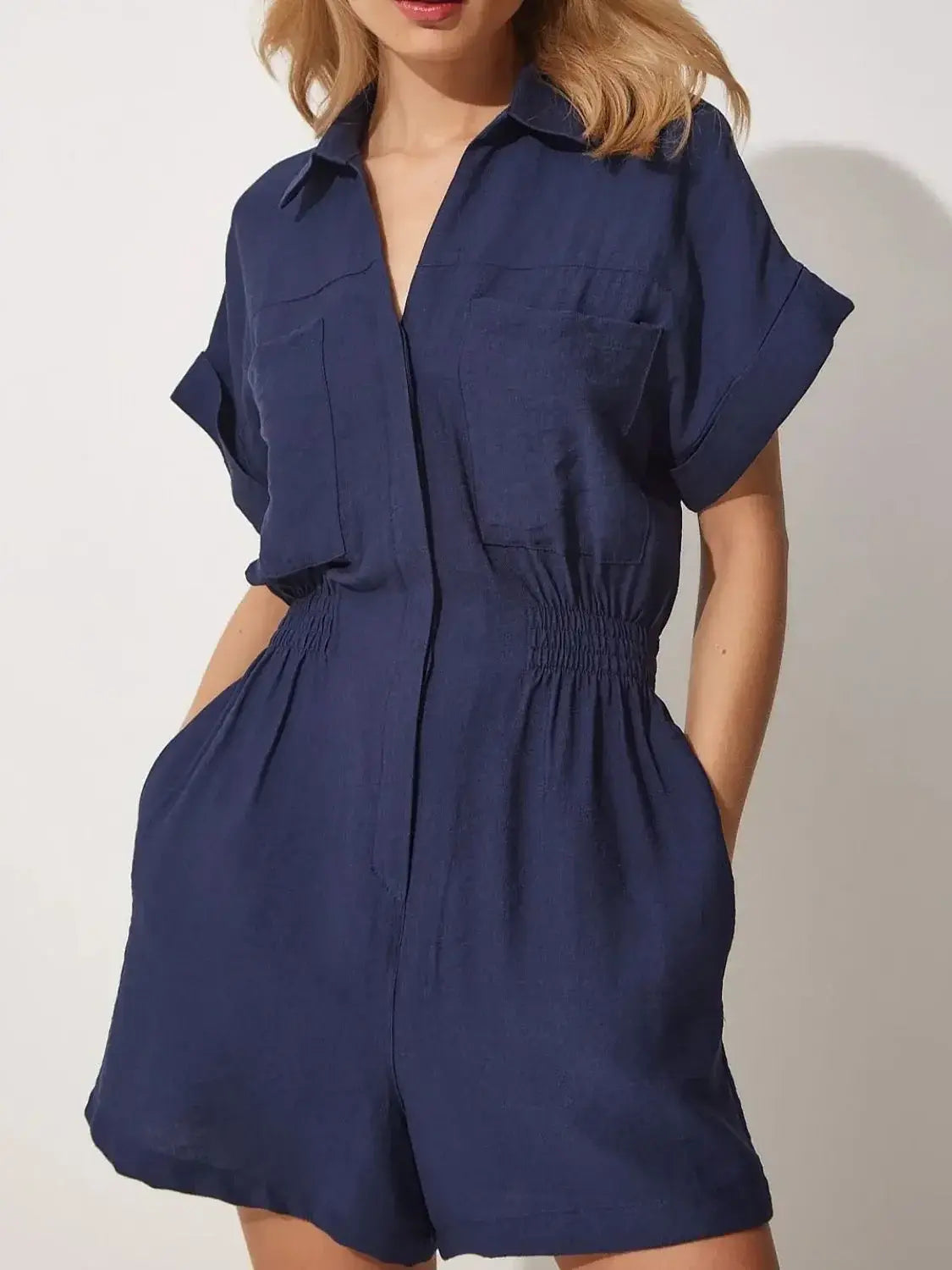 Johnny Collar Short Sleeve Romper - Trendsi - Flyclothing LLC