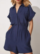 Johnny Collar Short Sleeve Romper - Trendsi - Flyclothing LLC