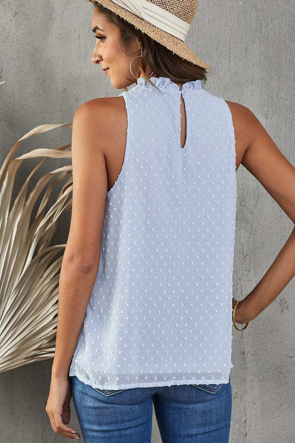 Frill Swiss Dot Round Neck Tank - Trendsi - Flyclothing LLC