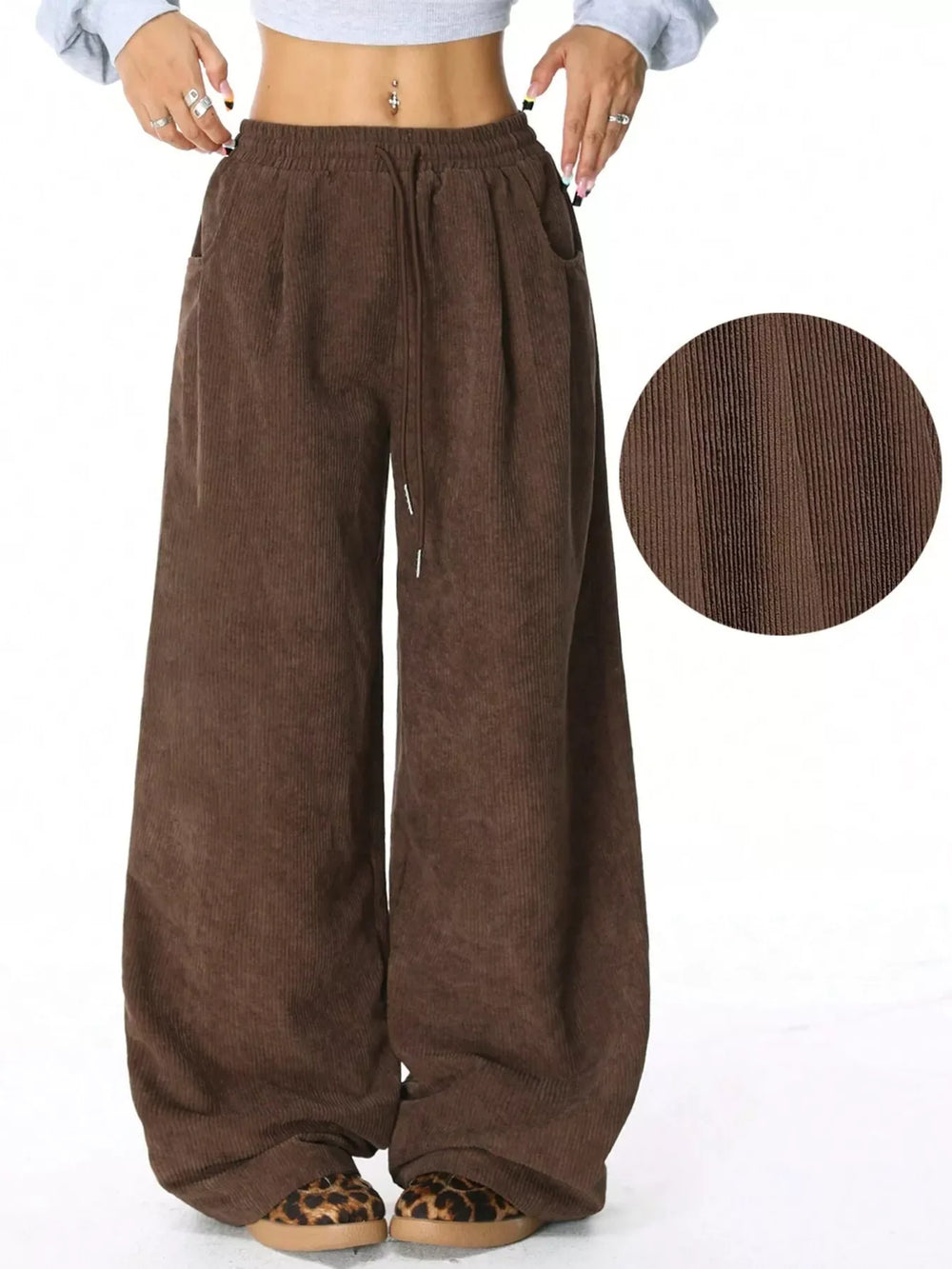 Casual Corduroy Wide Leg Pants - Trendsi - Flyclothing LLC