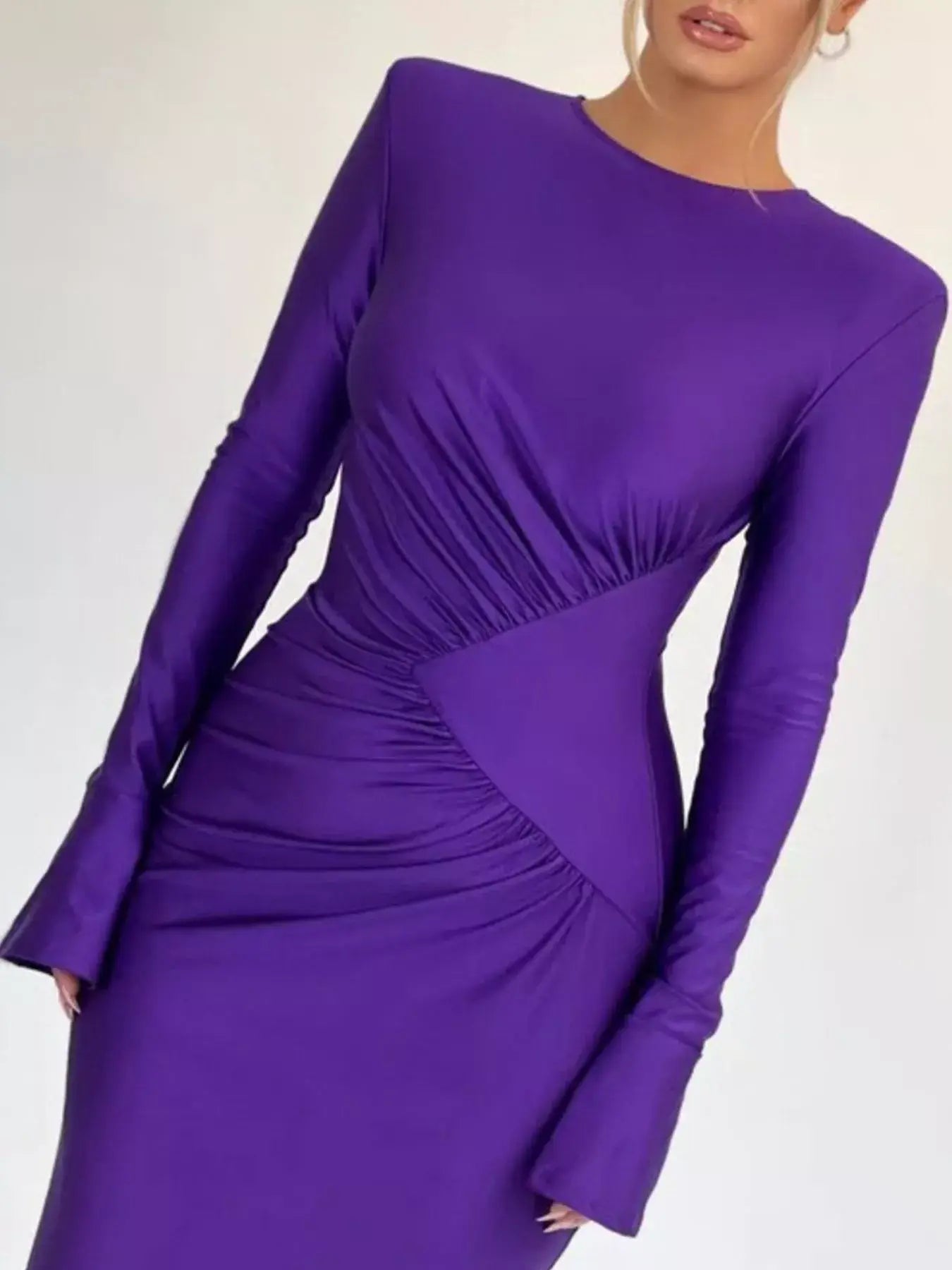 Ruched Long Sleeve Bodycon Maxi Dress - Trendsi - Flyclothing LLC