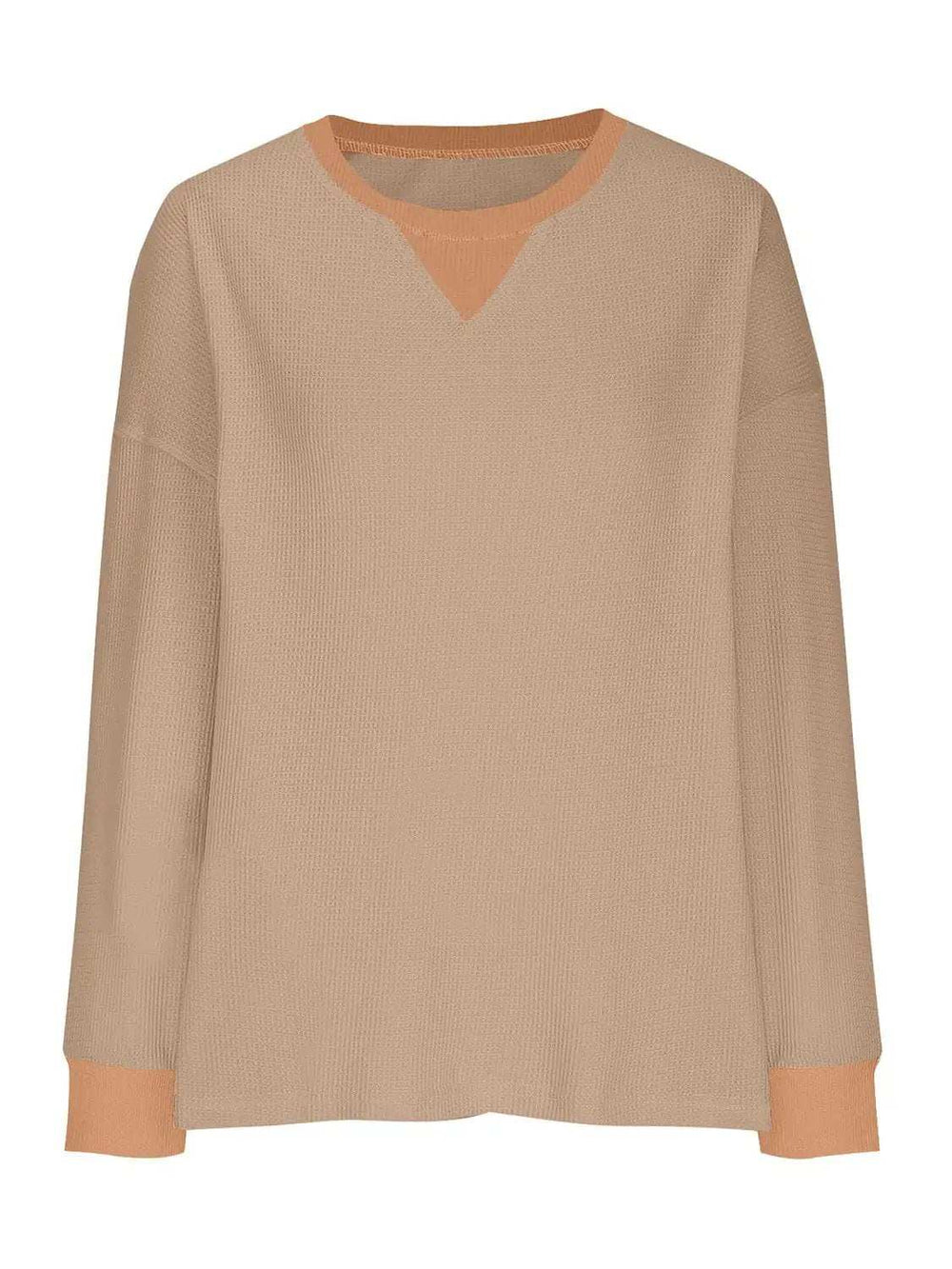 Waffle Knit Round Neck Long Sleeve T-Shirt - Trendsi - Flyclothing LLC