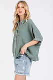 Mittoshop Mineral Wash Gauze Dolman Sleeve Button Down Shirt - Trendsi