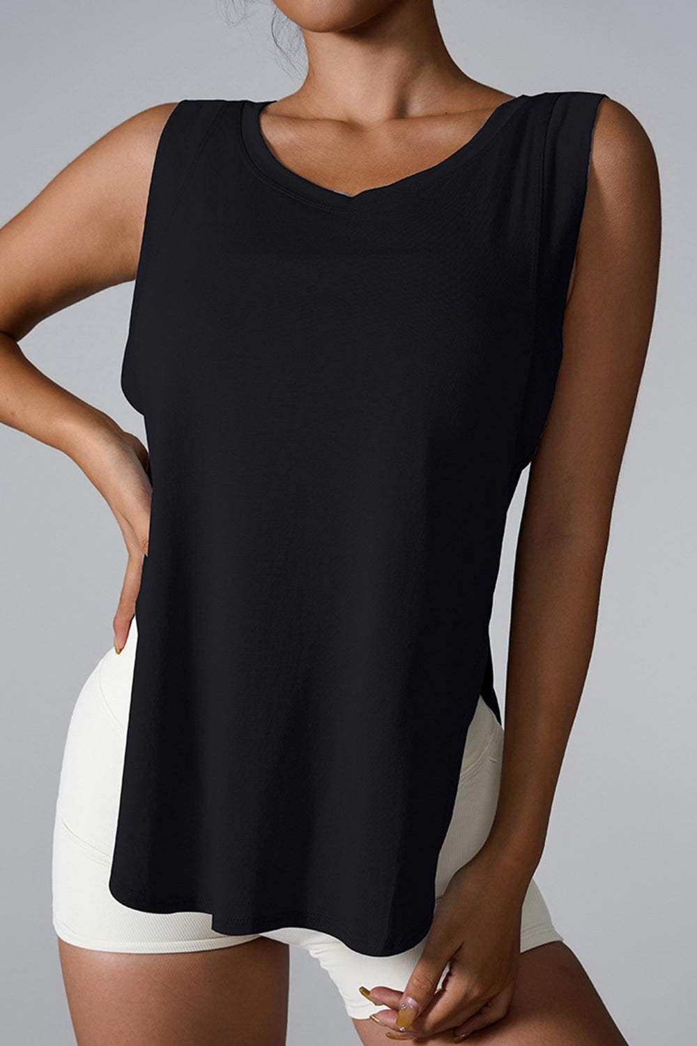 Slit Round Neck Active Tank - Trendsi - Flyclothing LLC