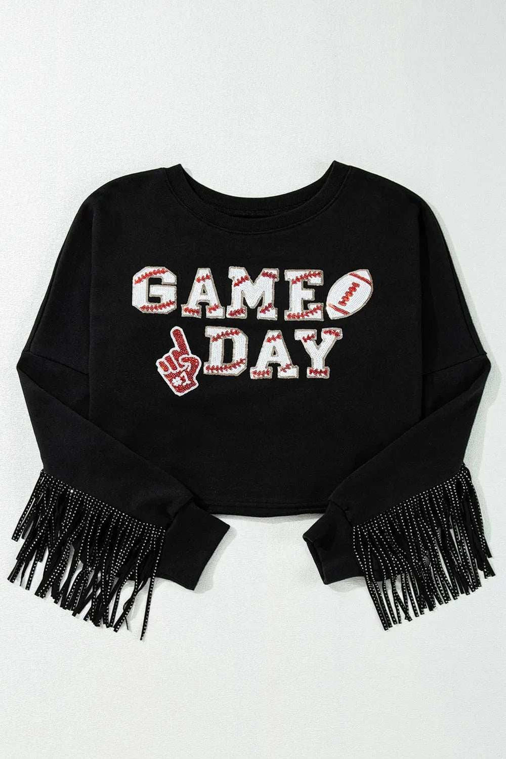 GAME DAY Fringe Long Sleeve Sweatshirt - Trendsi - Flyclothing LLC