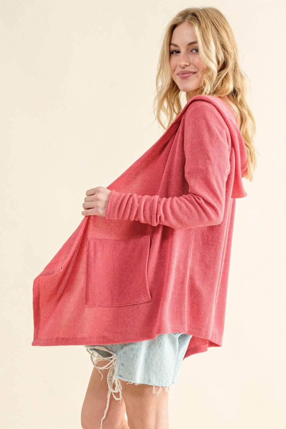 And The Why Full Size Thermal Hooded Open Front Cardigan with Pockets - Trendsi - Flyclothing LLC