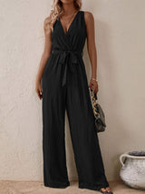 Tied Surplice Sleeveless Wide Leg Jumpsuit - Trendsi - Flyclothing LLC