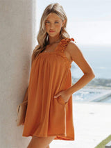 Full Size Frill Pocketed Square Neck Wide Strap Dress - Trendsi - Flyclothing LLC