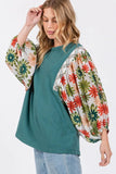 SAGE + FIG Full Size Printed Balloon Sleeve Contrast Top - Trendsi