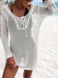 Openwork Tie Neck Cover-Up - Trendsi - Flyclothing LLC