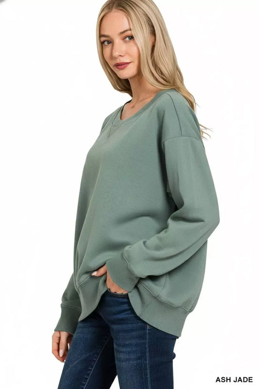 Zenana Fleece Boat Neck Sweatshirt - Trendsi - Flyclothing LLC